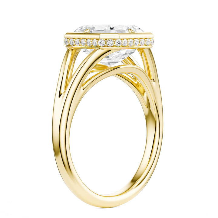 Asscher Split Shank Bezel Hidden Halo Diamond Engagement Ring in Ring by 18 KARATS INC.