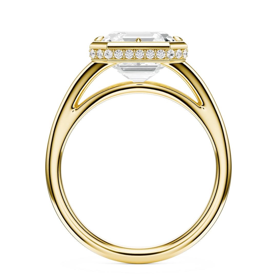 Asscher Split Shank Bezel Hidden Halo Diamond Engagement Ring in Ring by 18 KARATS INC.