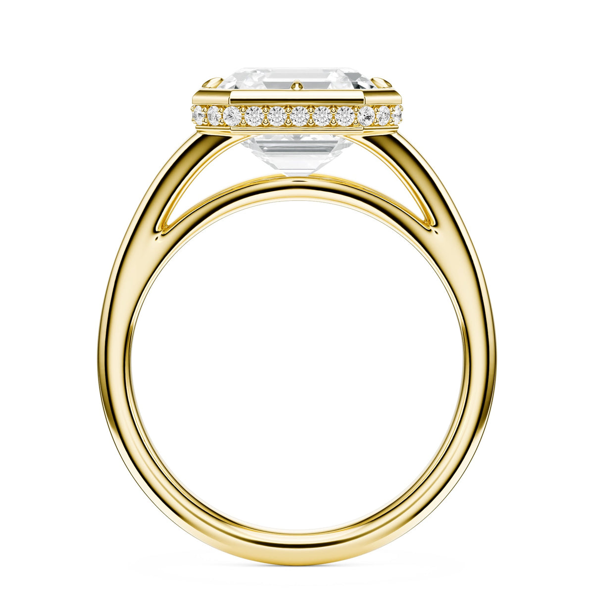 Asscher Split Shank Bezel Hidden Halo Diamond Engagement Ring in Ring by 18 KARATS INC.