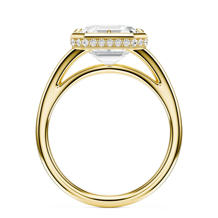 Asscher Split Shank Bezel Hidden Halo Diamond Engagement Ring in Ring by 18 KARATS INC.
