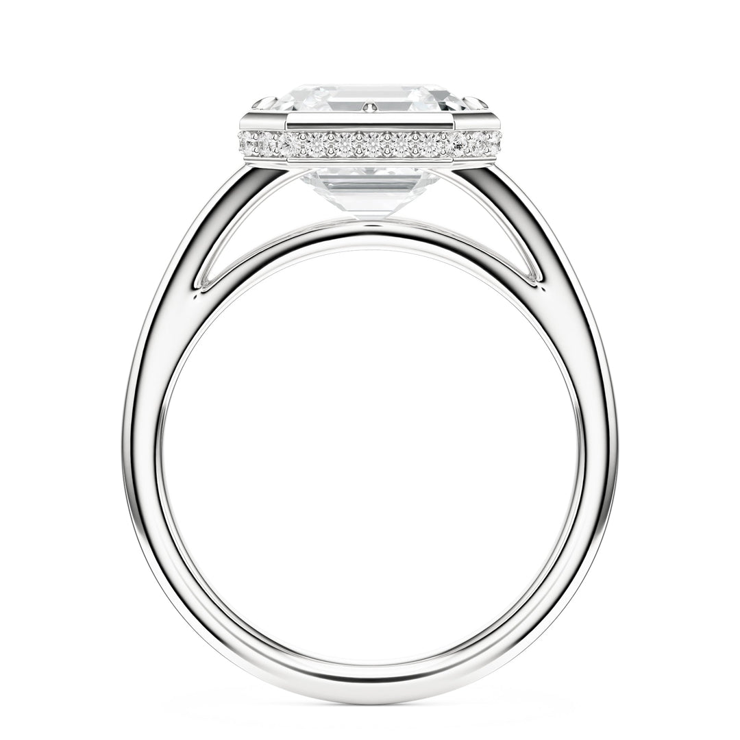 Asscher Split Shank Bezel Hidden Halo Diamond Engagement Ring in Ring by 18 KARATS INC.