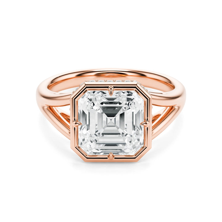 Asscher Split Shank Bezel Hidden Halo Diamond Engagement Ring in Ring by 18 KARATS INC.