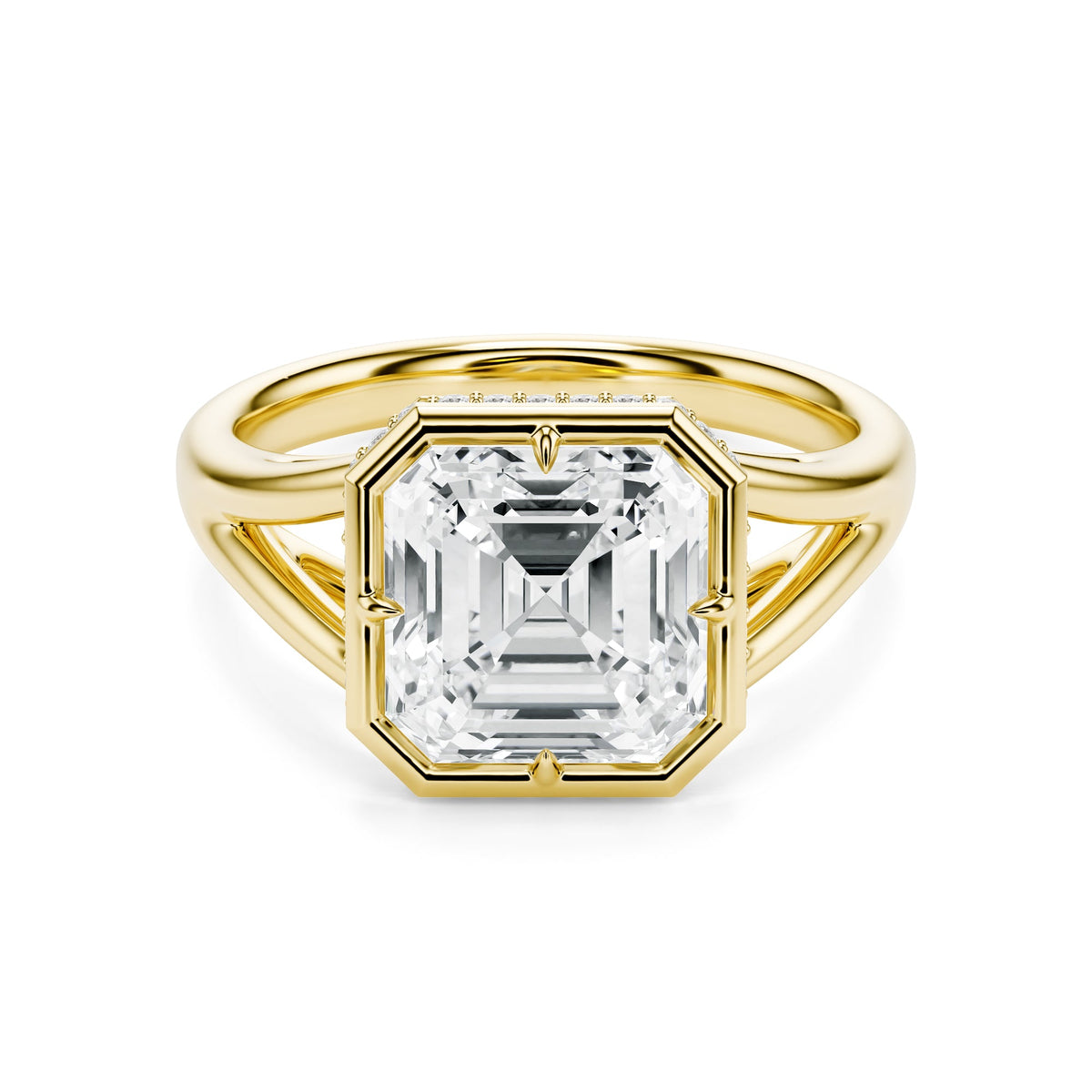Asscher Split Shank Bezel Hidden Halo Diamond Engagement Ring in Ring by 18 KARATS INC.