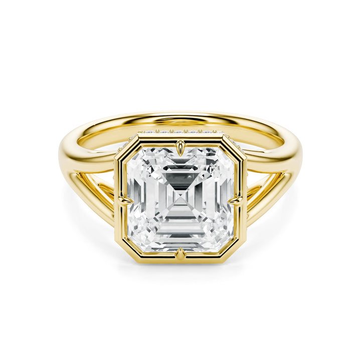 Asscher Split Shank Bezel Hidden Halo Diamond Engagement Ring in Ring by 18 KARATS INC.