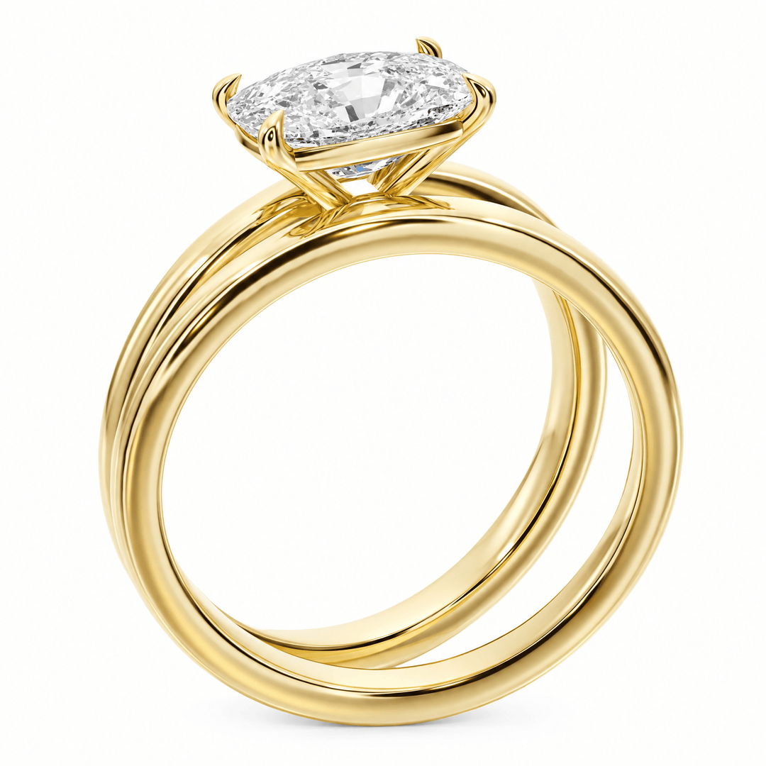 Assymetrical Double Band Cushion Lab Diamond Ring in Ready Rings by 18 KARATS INC.
