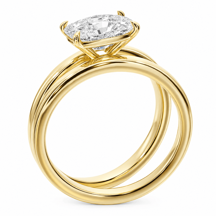 Assymetrical Double Band Cushion Lab Diamond Ring in Ready Rings by 18 KARATS INC.