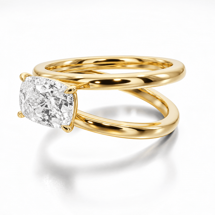 Assymetrical Double Band Cushion Lab Diamond Ring in Ready Rings by 18 KARATS INC.
