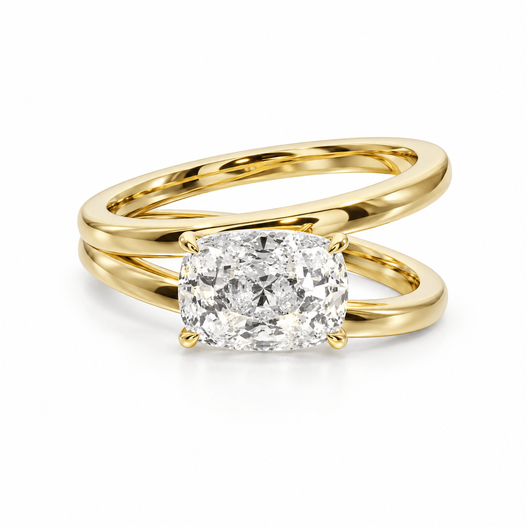 Assymetrical Double Band Cushion Lab Diamond Ring in Ready Rings by 18 KARATS INC.
