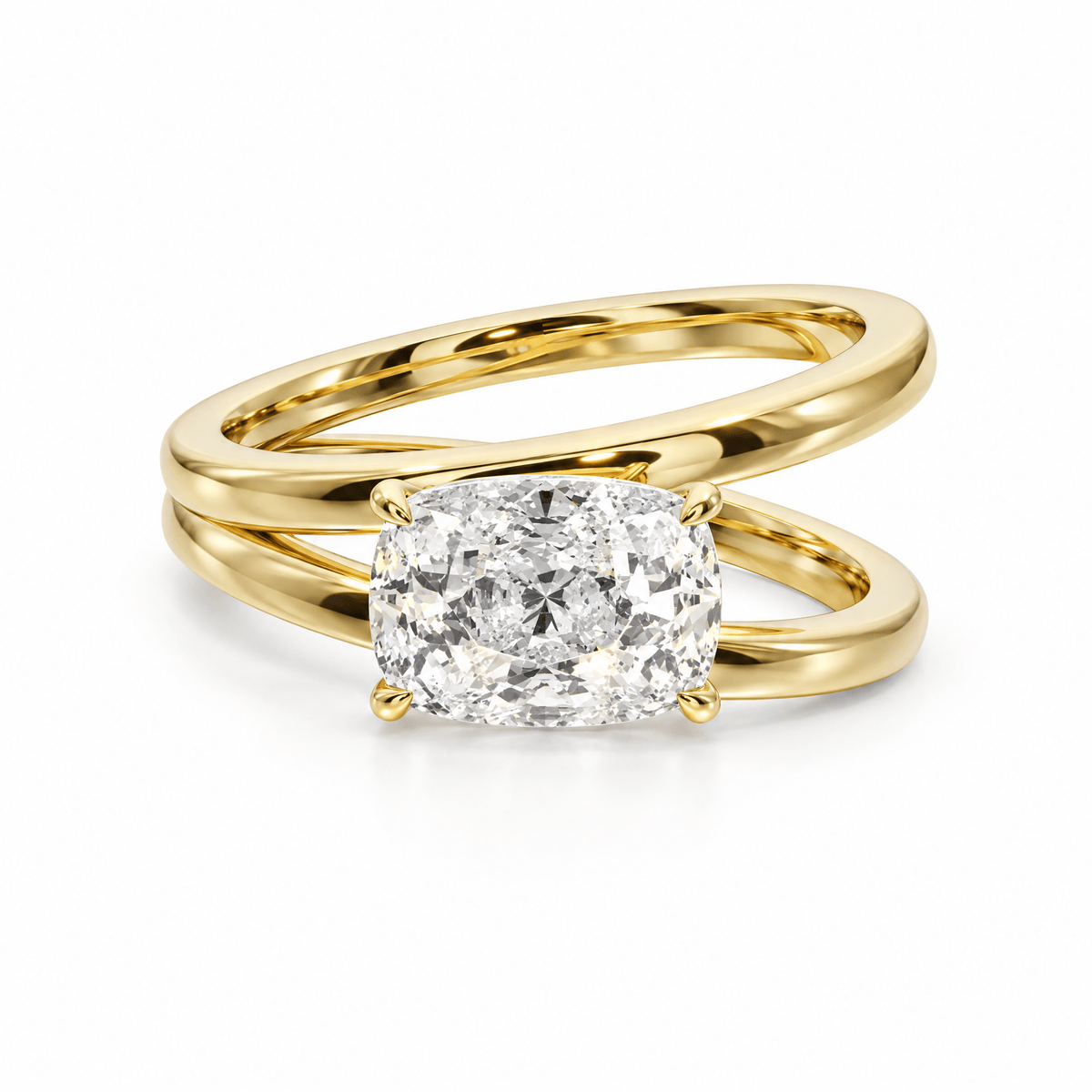 Assymetrical Double Band Cushion Lab Diamond Ring in Ready Rings by 18 KARATS INC.
