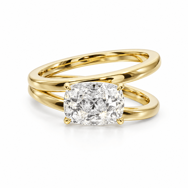 Assymetrical Double Band Cushion Lab Diamond Ring in Ready Rings by 18 KARATS INC.