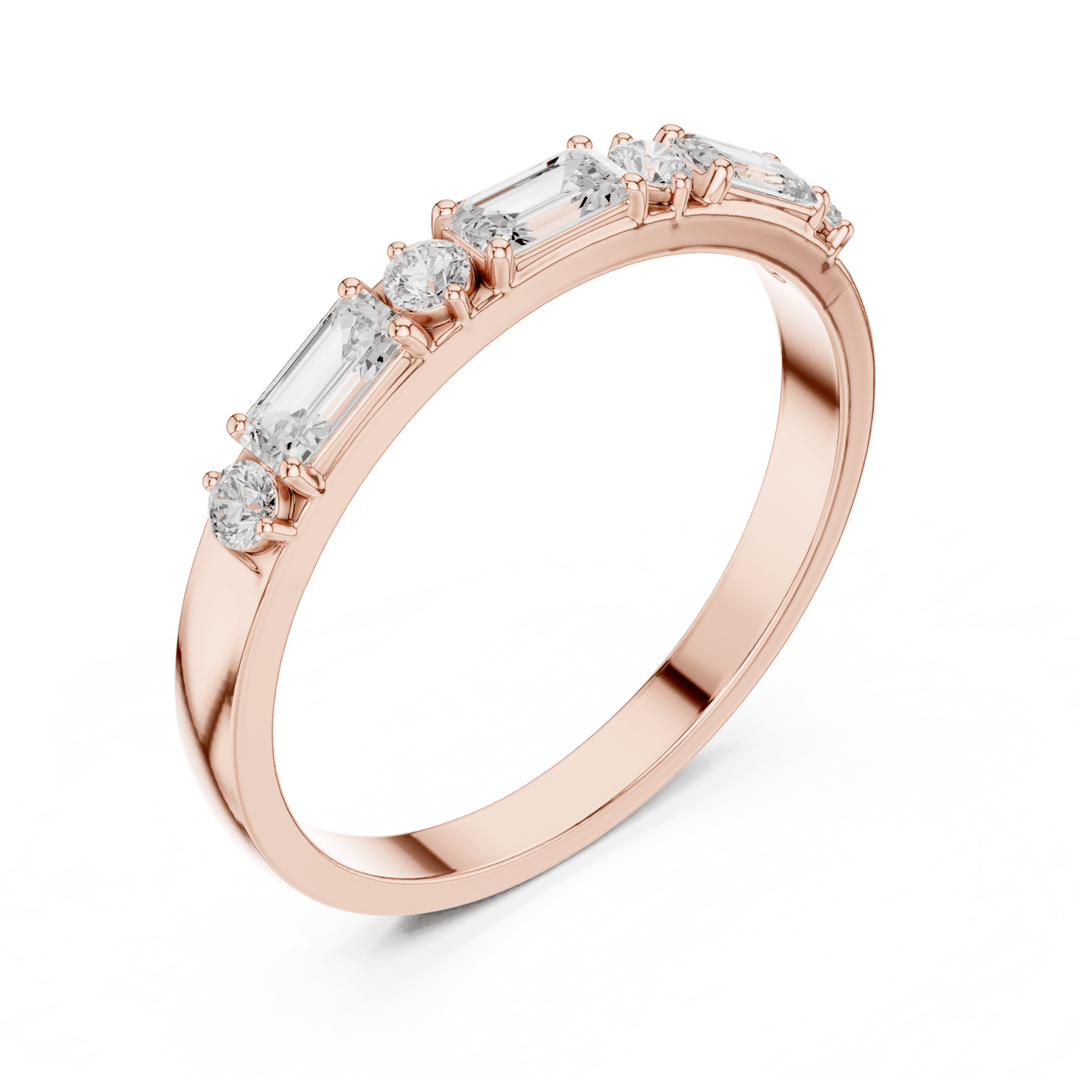 Baguette & Round 0.36 ctw Diamond Prong Band - B1165 in Wedding Bands by 18 KARATS INC.