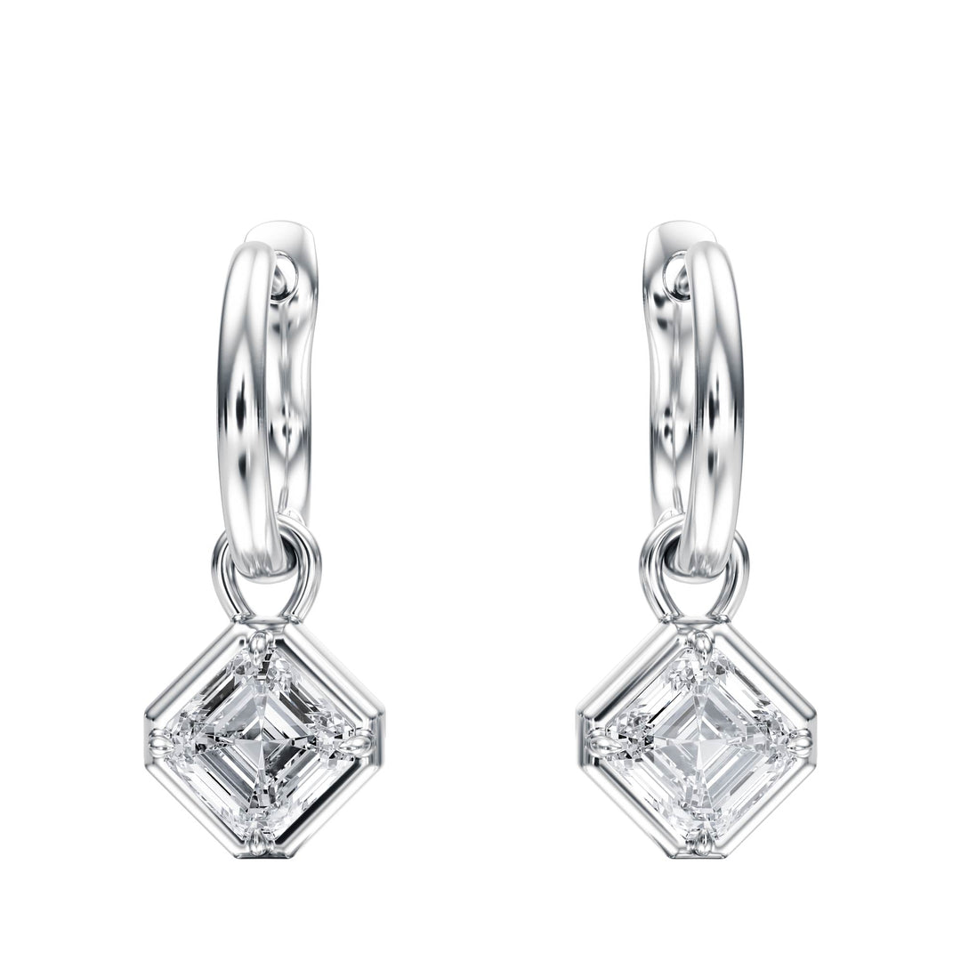 Bezel Asscher Diamond Drop Earrings - E1111 in Earrings by 18 KARATS INC.
