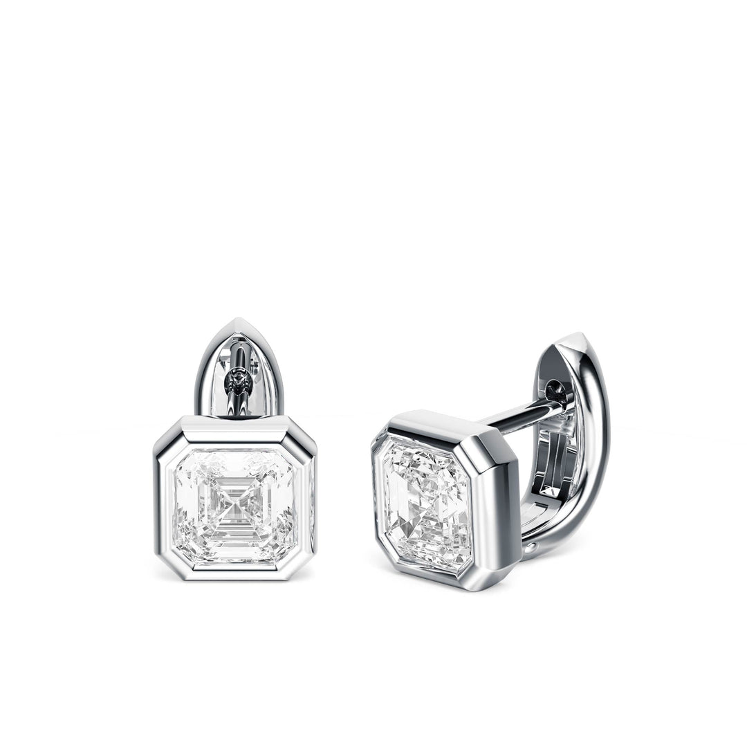 Bezel Asscher Lab Diamond Huggie Earrings -  E1113 in Earrings by 18 KARATS INC.