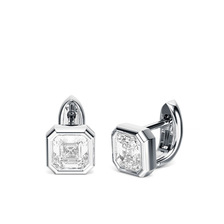 Bezel Asscher Lab Diamond Huggie Earrings -  E1113 in Earrings by 18 KARATS INC.