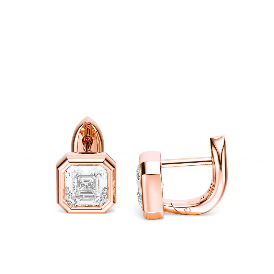 Bezel Asscher Lab Diamond Huggie Earrings -  E1113 in Earrings by 18 KARATS INC.