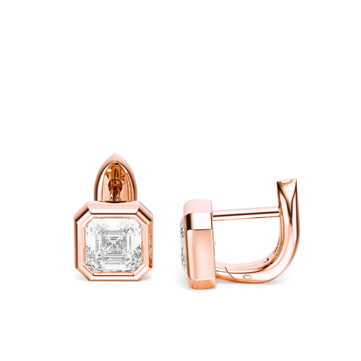 Bezel Asscher Lab Diamond Huggie Earrings -  E1113 in Earrings by 18 KARATS INC.