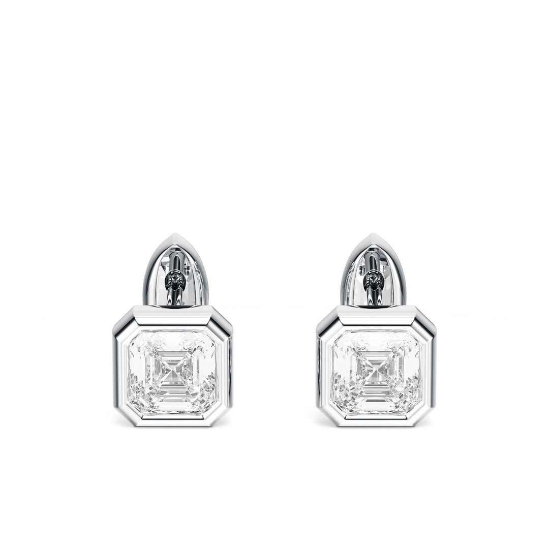 Bezel Asscher Lab Diamond Huggie Earrings -  E1113 in Earrings by 18 KARATS INC.