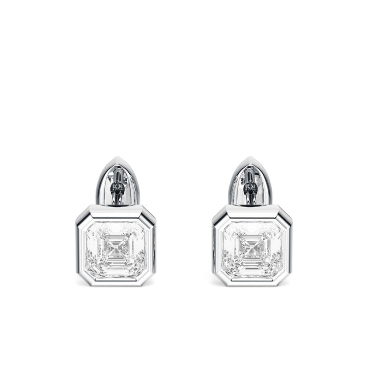 Bezel Asscher Lab Diamond Huggie Earrings -  E1113 in Earrings by 18 KARATS INC.
