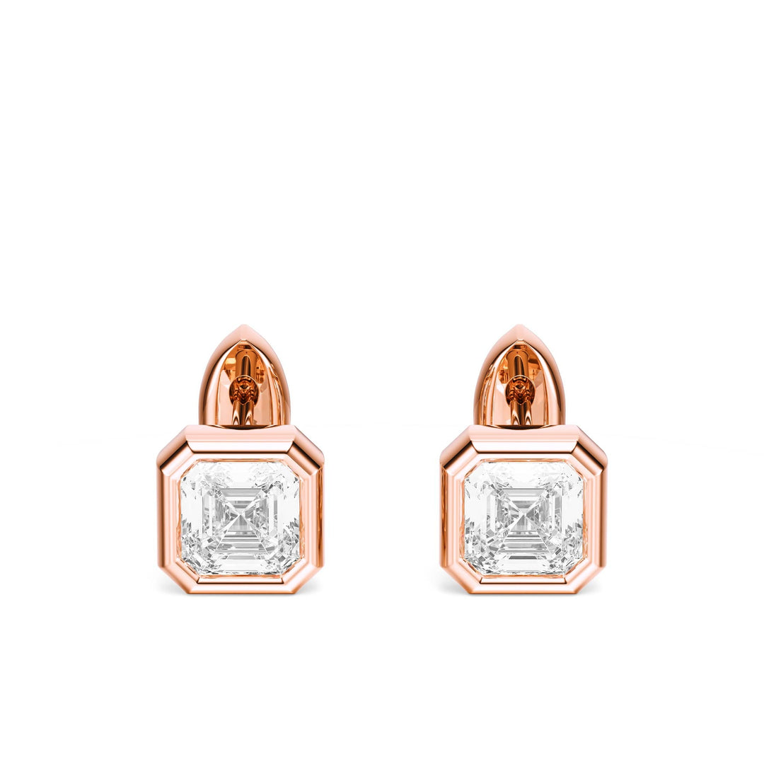 Bezel Asscher Lab Diamond Huggie Earrings -  E1113 in Earrings by 18 KARATS INC.