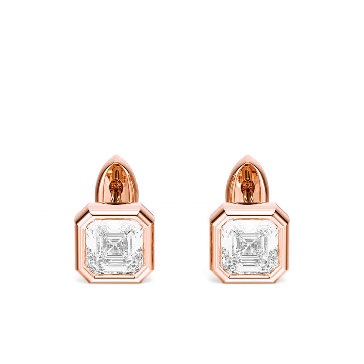 Bezel Asscher Lab Diamond Huggie Earrings -  E1113 in Earrings by 18 KARATS INC.