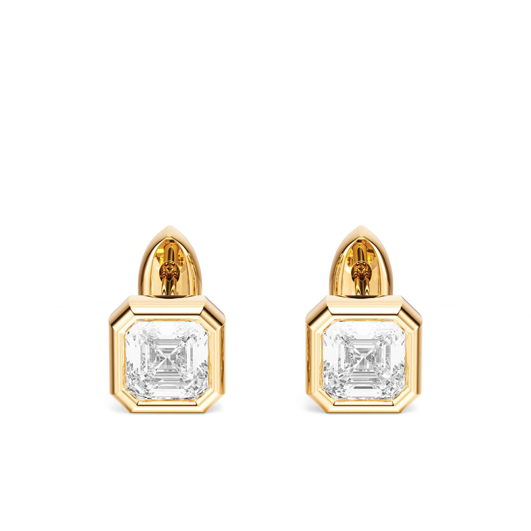 Bezel Asscher Lab Diamond Huggie Earrings -  E1113 in Earrings by 18 KARATS INC.