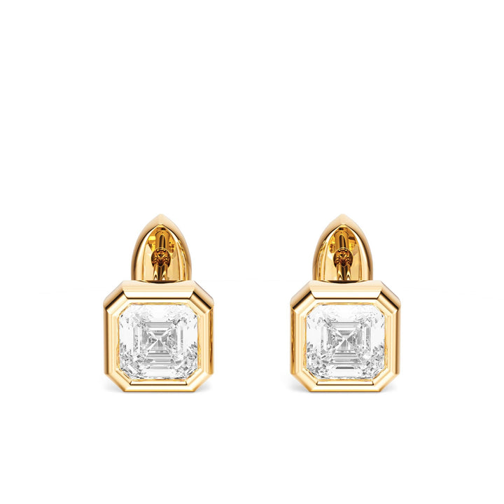 Bezel Asscher Lab Diamond Huggie Earrings -  E1113 in Earrings by 18 KARATS INC.