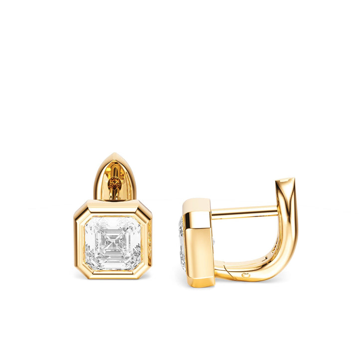 Bezel Asscher Lab Diamond Huggie Earrings -  E1113 in Earrings by 18 KARATS INC.