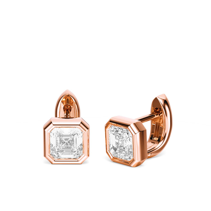 Bezel Asscher Lab Diamond Huggie Earrings -  E1113 in Earrings by 18 KARATS INC.