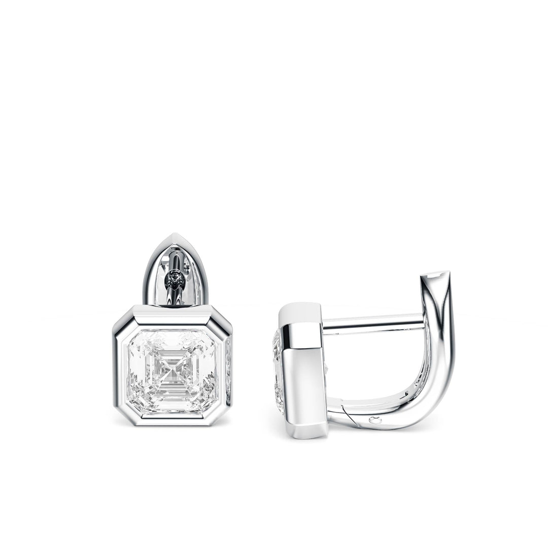 Bezel Asscher Lab Diamond Huggie Earrings -  E1113 in Earrings by 18 KARATS INC.