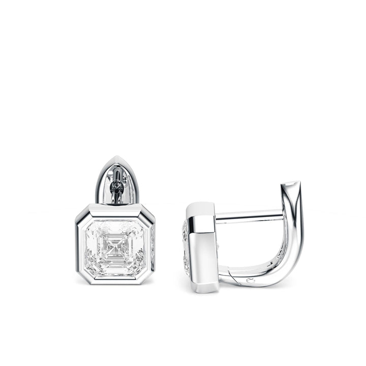 Bezel Asscher Lab Diamond Huggie Earrings -  E1113 in Earrings by 18 KARATS INC.