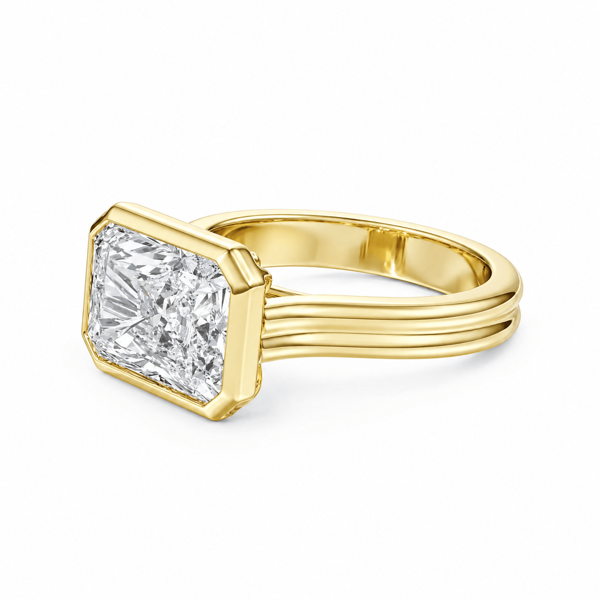 Bezel Double Band Radiant Lab Diamond Engagement Ring in Ready Rings by 18 KARATS INC.