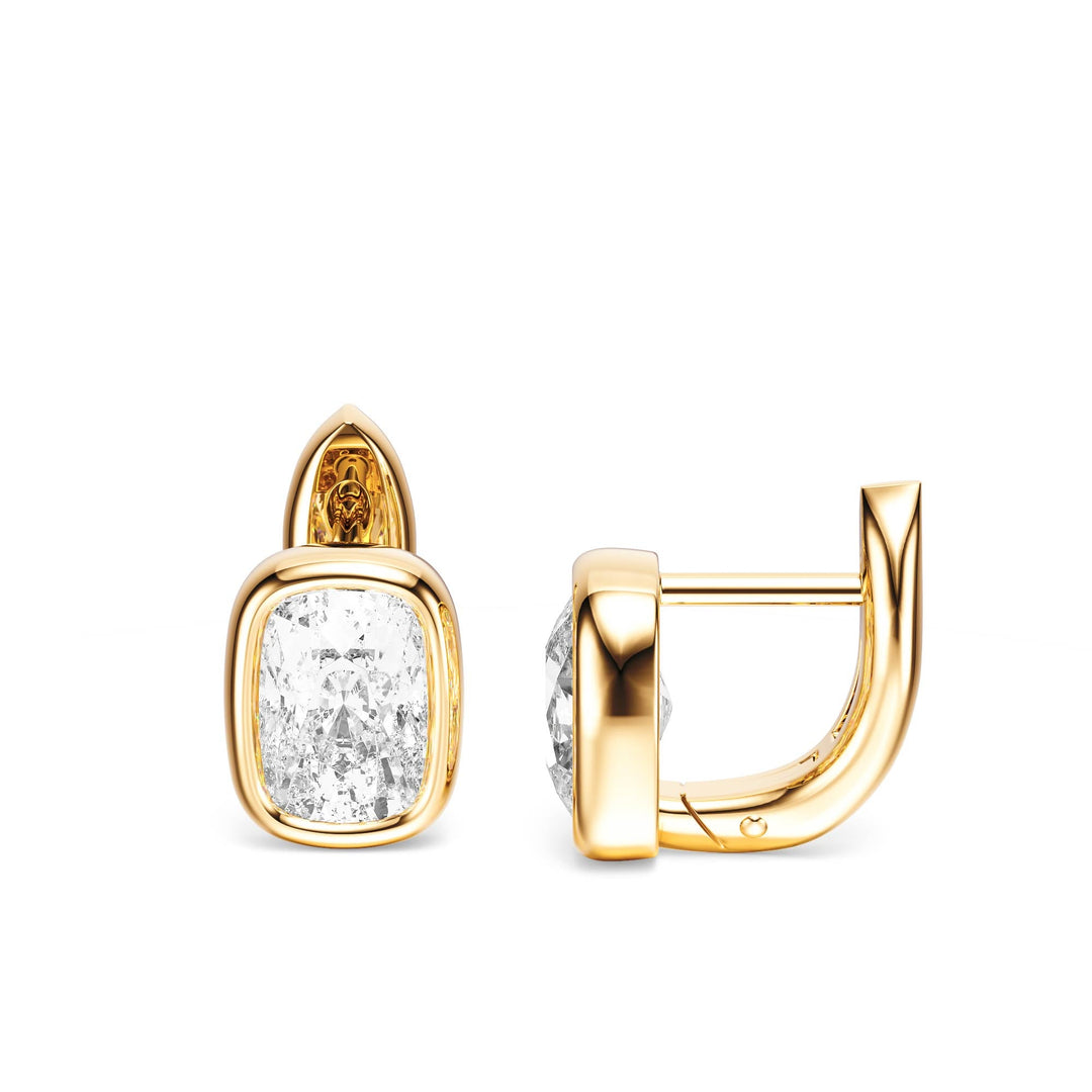 Bezel Elongated Cushion Lab Diamond Huggie Earrings -  E1113 in Earrings by 18 KARATS INC.