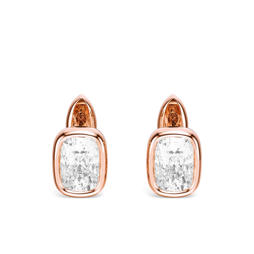 Bezel Elongated Cushion Lab Diamond Huggie Earrings -  E1113 in Earrings by 18 KARATS INC.