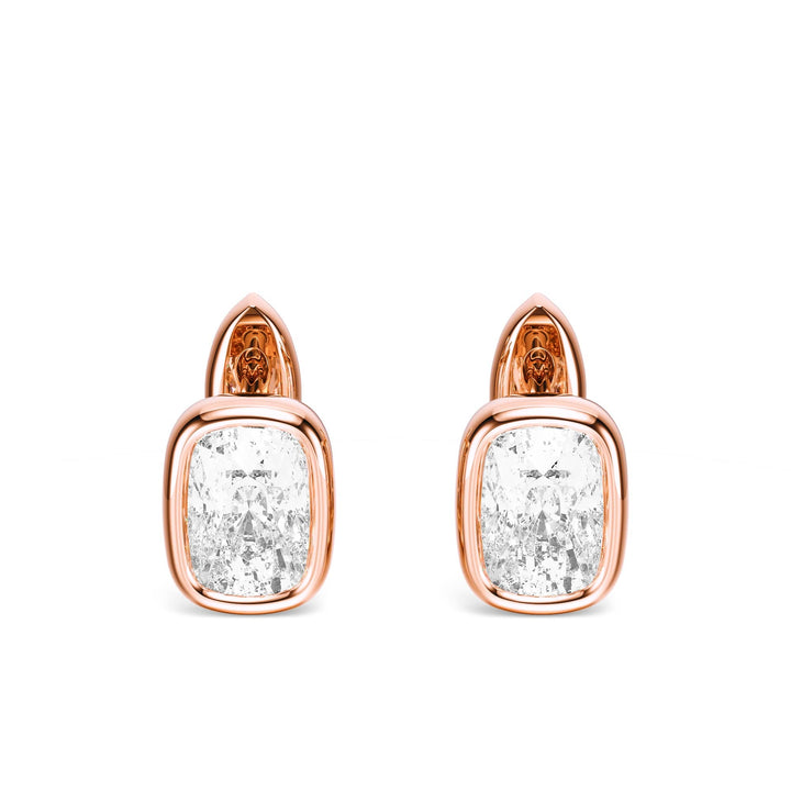 Bezel Elongated Cushion Lab Diamond Huggie Earrings -  E1113 in Earrings by 18 KARATS INC.