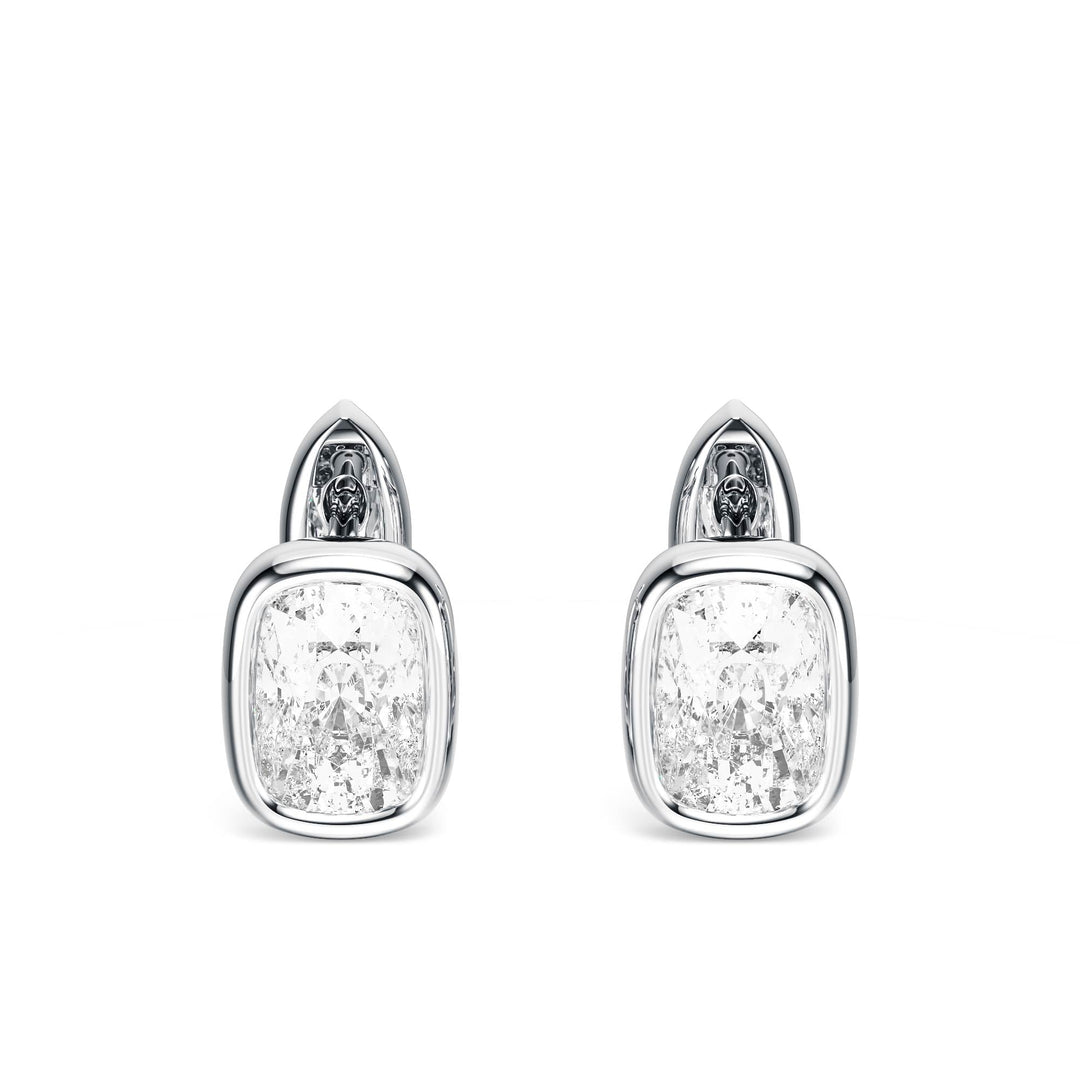 Bezel Elongated Cushion Lab Diamond Huggie Earrings -  E1113 in Earrings by 18 KARATS INC.