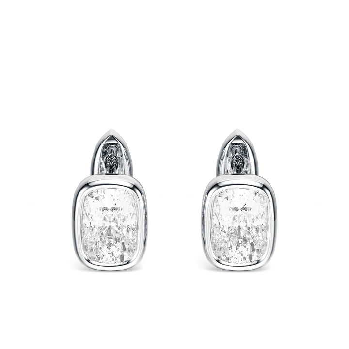 Bezel Elongated Cushion Lab Diamond Huggie Earrings -  E1113 in Earrings by 18 KARATS INC.