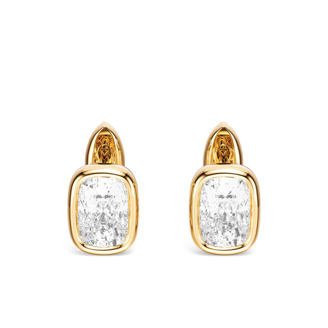 Bezel Elongated Cushion Lab Diamond Huggie Earrings -  E1113 in Earrings by 18 KARATS INC.
