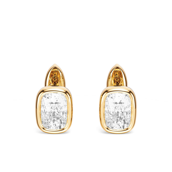 Bezel Elongated Cushion Lab Diamond Huggie Earrings -  E1113 in Earrings by 18 KARATS INC.