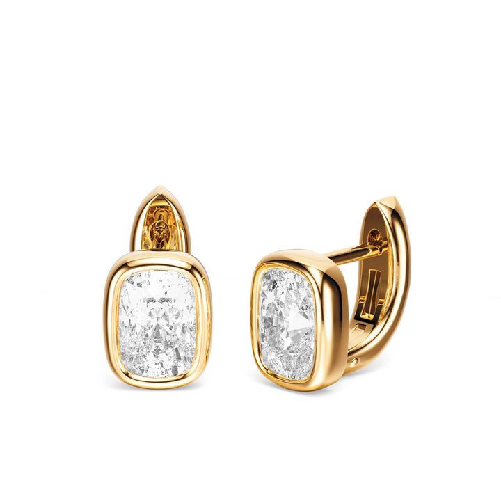 Bezel Elongated Cushion Lab Diamond Huggie Earrings -  E1113 in Earrings by 18 KARATS INC.