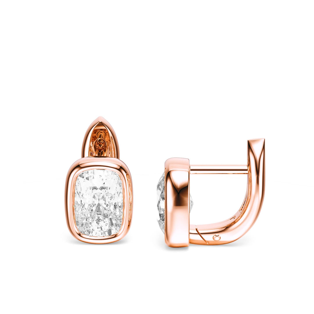 Bezel Elongated Cushion Lab Diamond Huggie Earrings -  E1113 in Earrings by 18 KARATS INC.