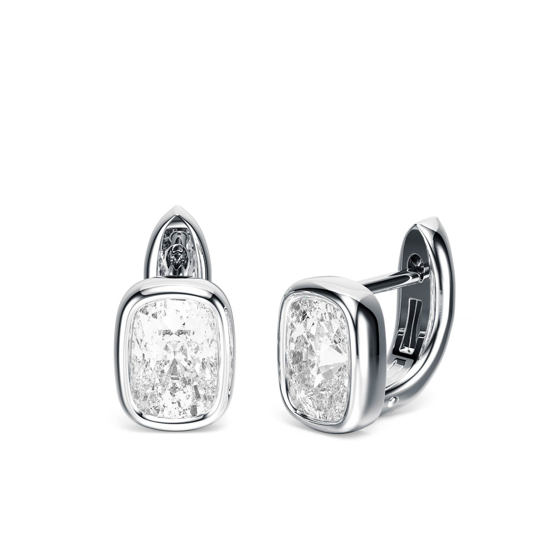 Bezel Elongated Cushion Lab Diamond Huggie Earrings -  E1113 in Earrings by 18 KARATS INC.