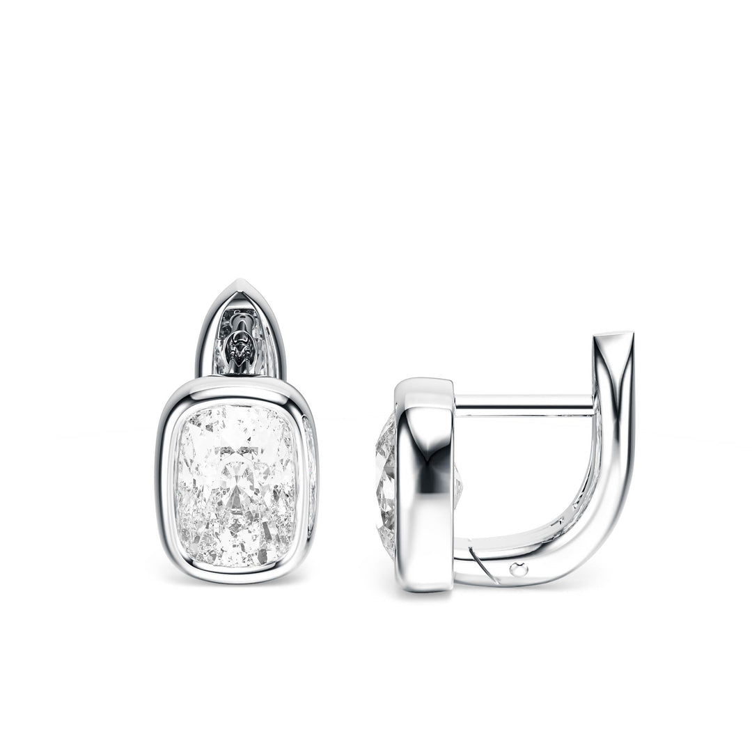 Bezel Elongated Cushion Lab Diamond Huggie Earrings -  E1113 in Earrings by 18 KARATS INC.