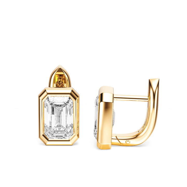 Bezel Emerald Lab Diamond Huggie Earrings -  E1113 in Earrings by 18 KARATS INC.