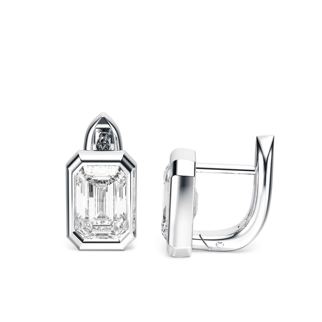 Bezel Emerald Lab Diamond Huggie Earrings -  E1113 in Earrings by 18 KARATS INC.