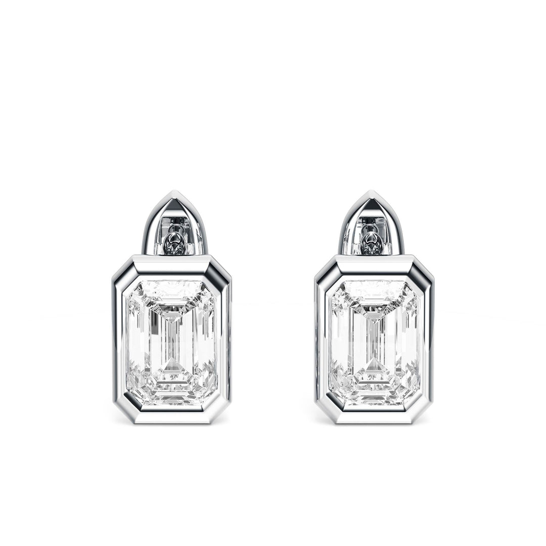 Bezel Emerald Lab Diamond Huggie Earrings -  E1113 in Earrings by 18 KARATS INC.