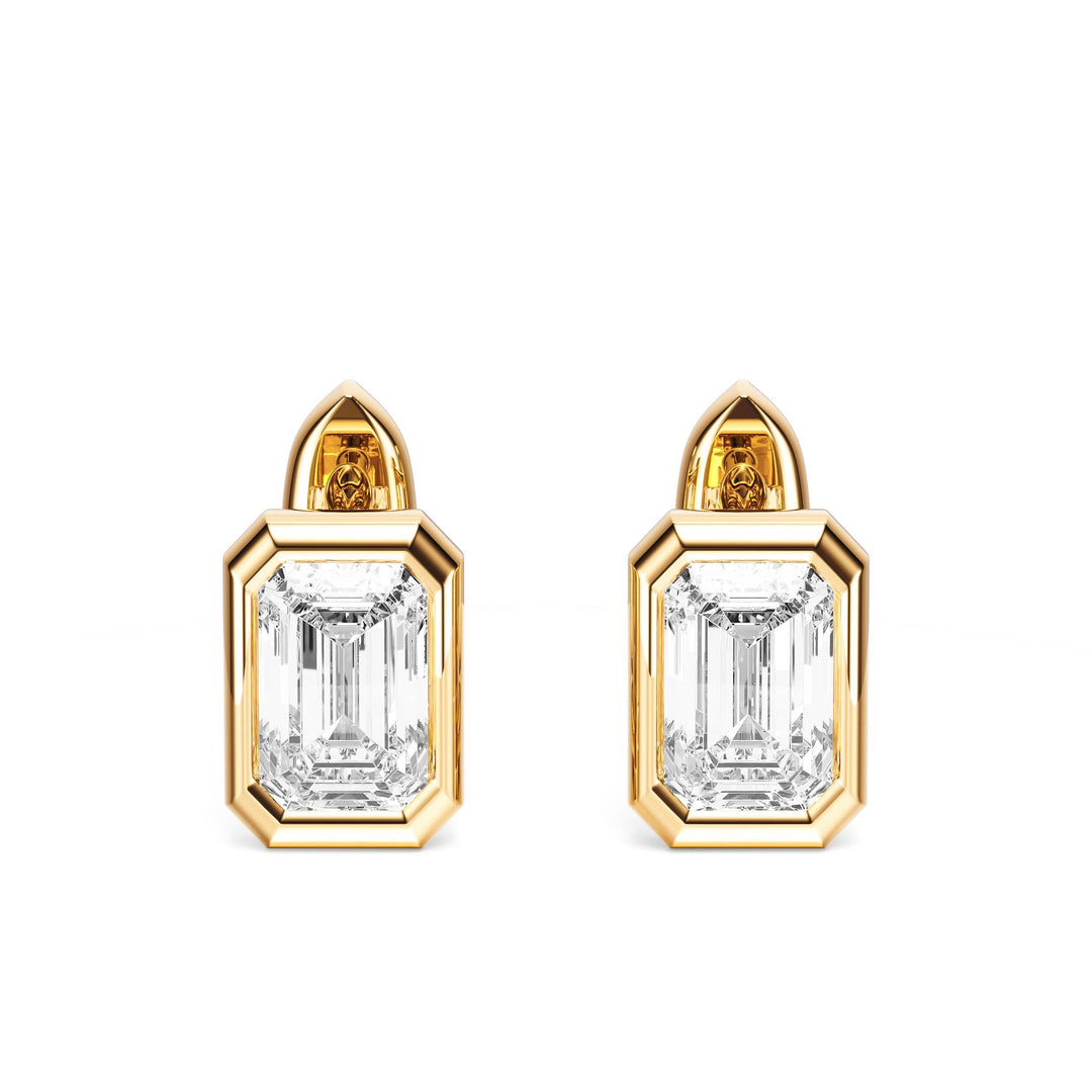 Bezel Emerald Lab Diamond Huggie Earrings -  E1113 in Earrings by 18 KARATS INC.