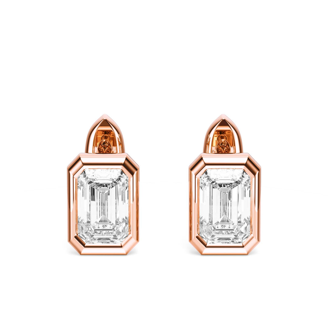 Bezel Emerald Lab Diamond Huggie Earrings -  E1113 in Earrings by 18 KARATS INC.