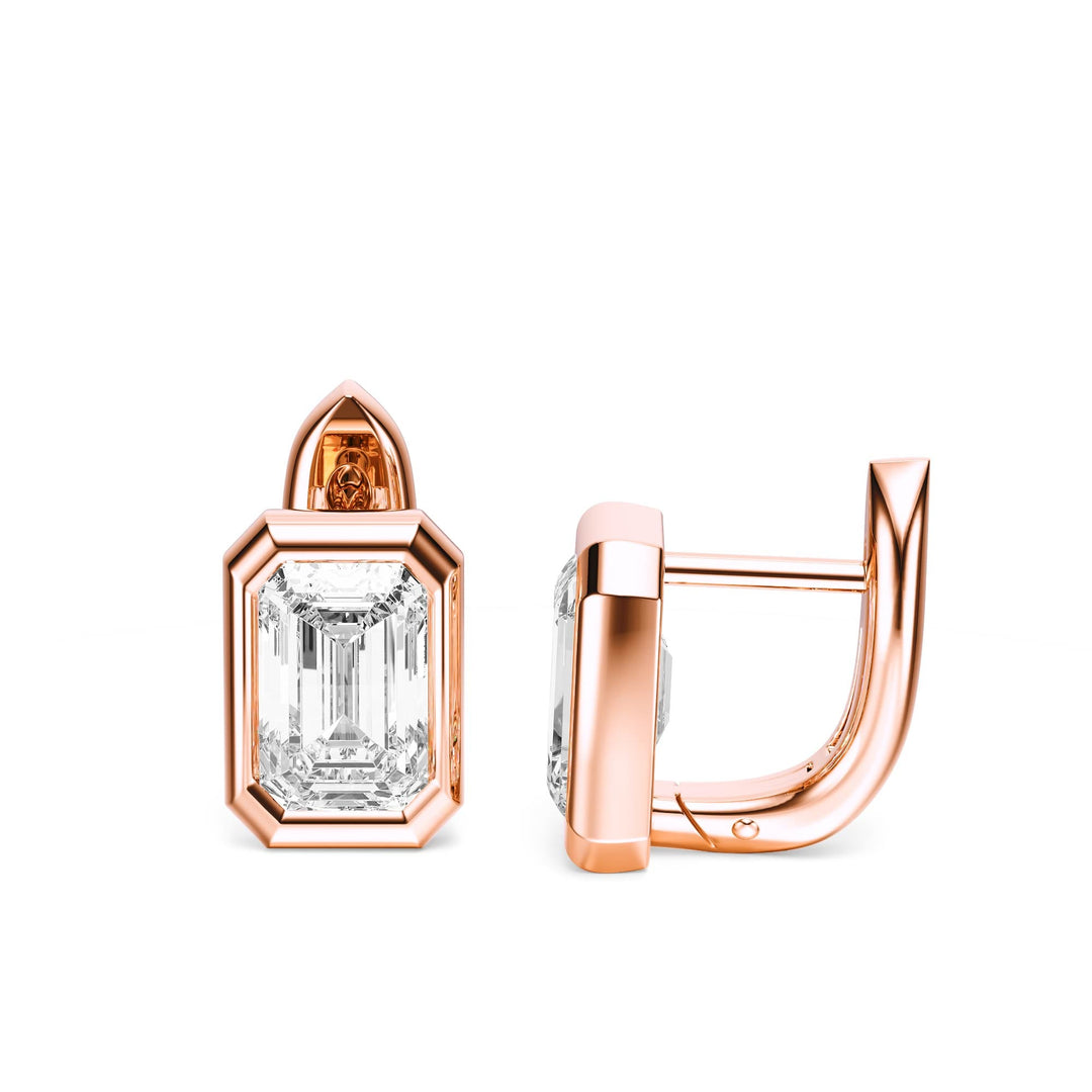 Bezel Emerald Lab Diamond Huggie Earrings -  E1113 in Earrings by 18 KARATS INC.