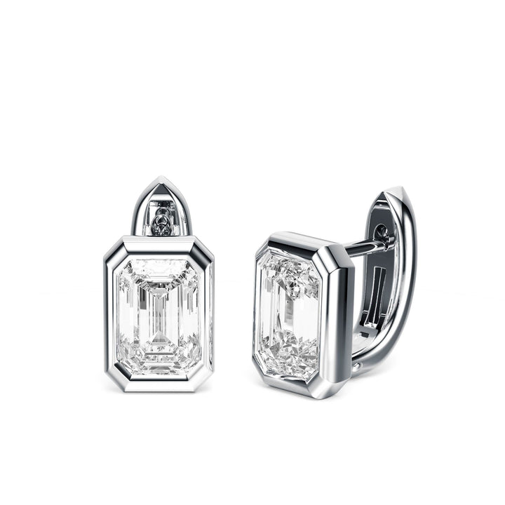 Bezel Emerald Lab Diamond Huggie Earrings -  E1113 in Earrings by 18 KARATS INC.