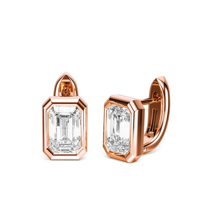 Bezel Emerald Lab Diamond Huggie Earrings -  E1113 in Earrings by 18 KARATS INC.